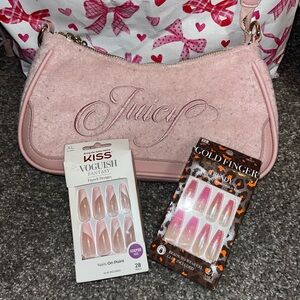 Juicy Couture Light Pink Embroidered Shoulder Bag with Gold Chain